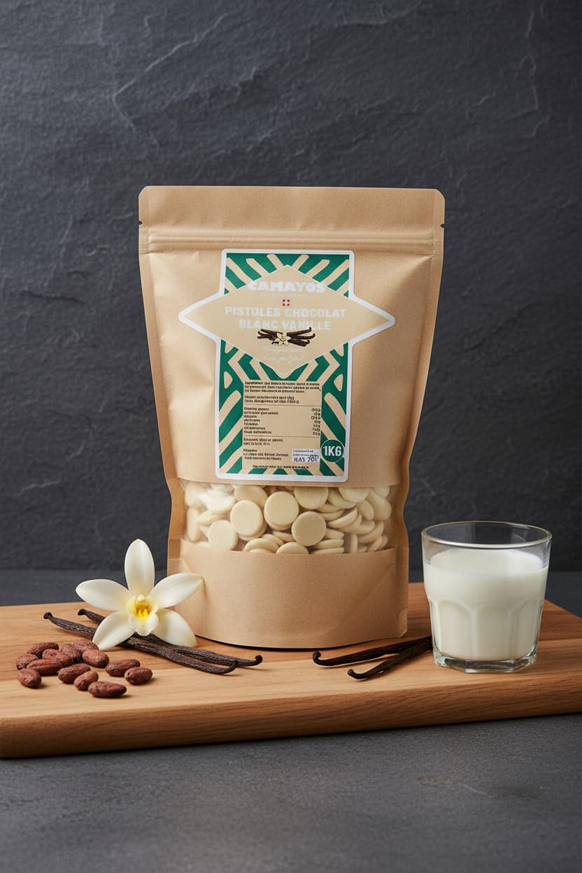 🌿🍫🥛 Pistoles de chocolat blanc vanille Camayos 1KG – Artisanales et traçables