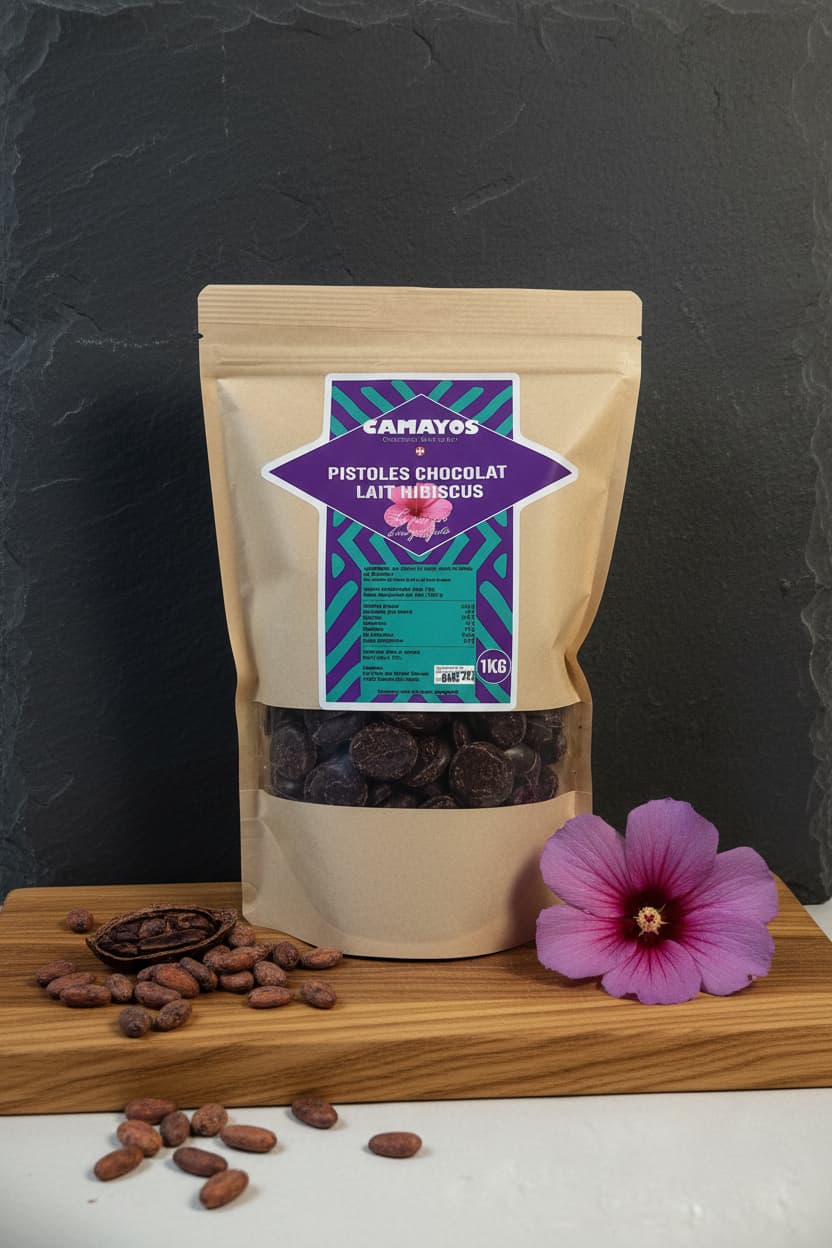 🍫🌺 Pistoles de chocolat lait hibiscus Camayos 1KG – Artisanales et traçables