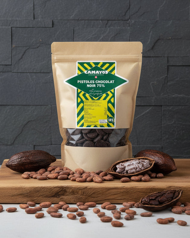 🍫💪 Pistoles de chocolat noir 75% DE CACAO Camayos 1KG – Artisanales et traçables
