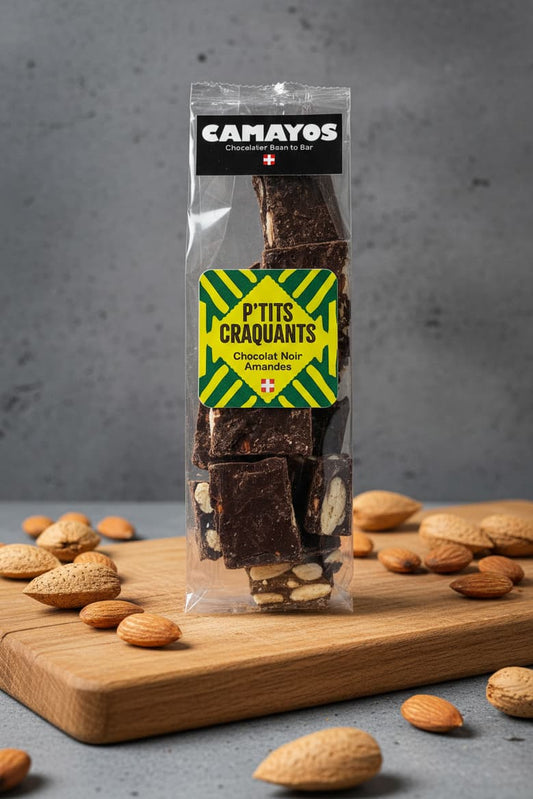 🍫	🌰 + 🤎 P’tits Craquants  Chocolat noir Amandes Camayos –  Sachet 150g