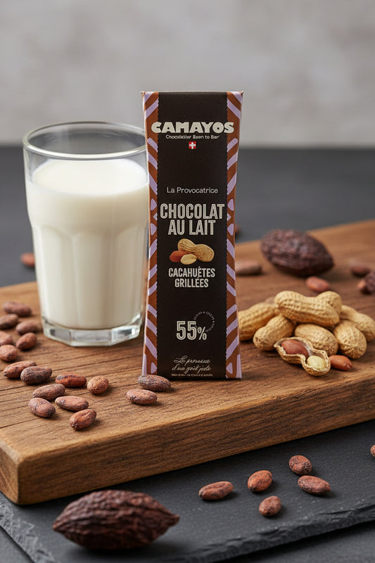 La Provocatrice 🍫🥜 Tablette Camayos – Chocolat au lait 55% & éclats de cacahuètes grillées – 80g