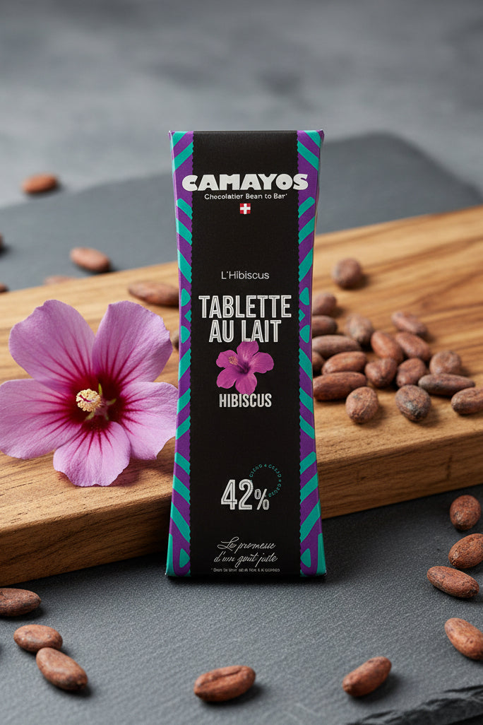 L'Hibiscus  - 🍫🌺 Tablette Camayos au Lait, Fleurs  Hibiscus – 42% Cacao 💜 – 80g