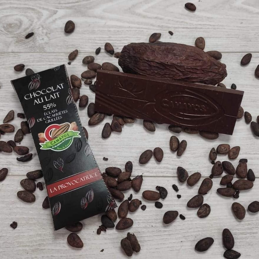 La Provocatrice - Tablette chocolat lait 55% avec éclats de cacahuètes grillées